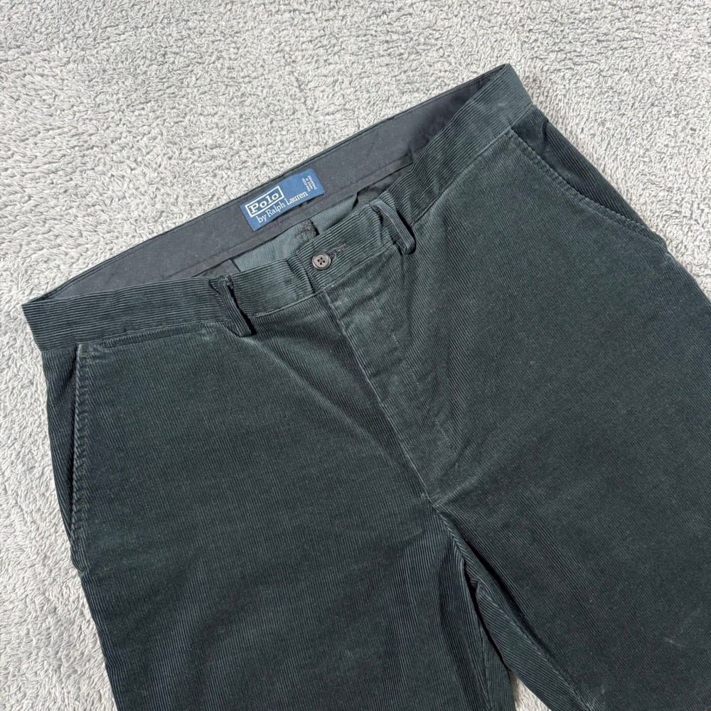 Vintage Polo Ralph Lauren Corduroy Pants Mens 35x30 Green Trousers Baggy Wide L
